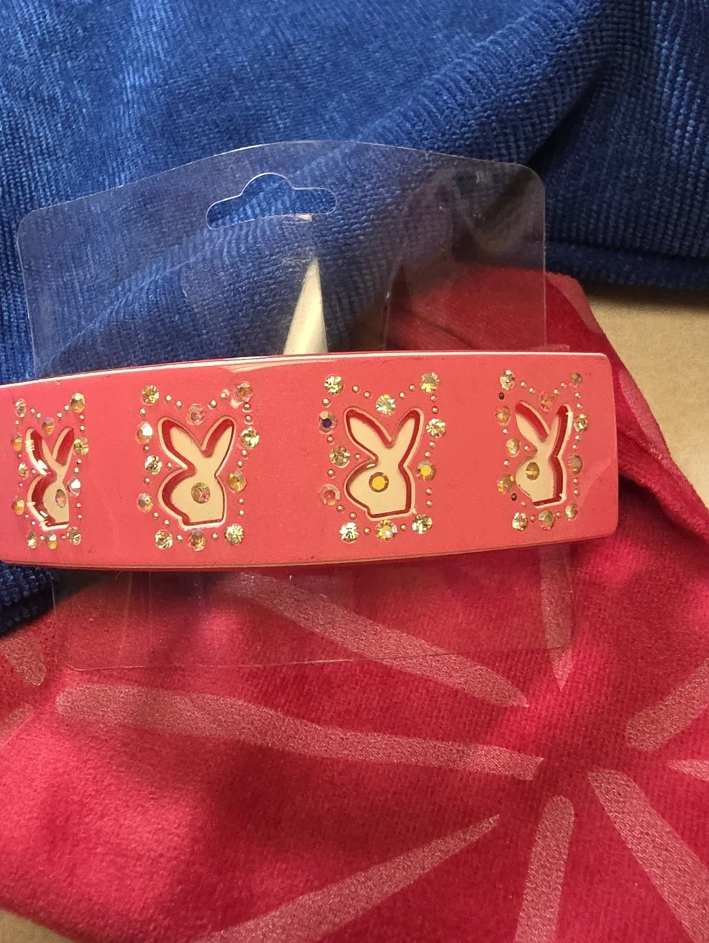Pink  Rectangular Hair Barrette with Gold-Tone Clasp